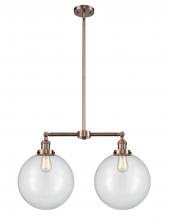  209-AC-G202-12 - Beacon - 2 Light - 27 inch - Antique Copper - Stem Hung - Island Light