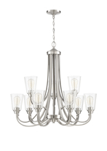 Craftmade 41929-BNK-CS - Grace 9 Light Chandelier in Brushed Polished Nickel (Clear Seeded Glass)